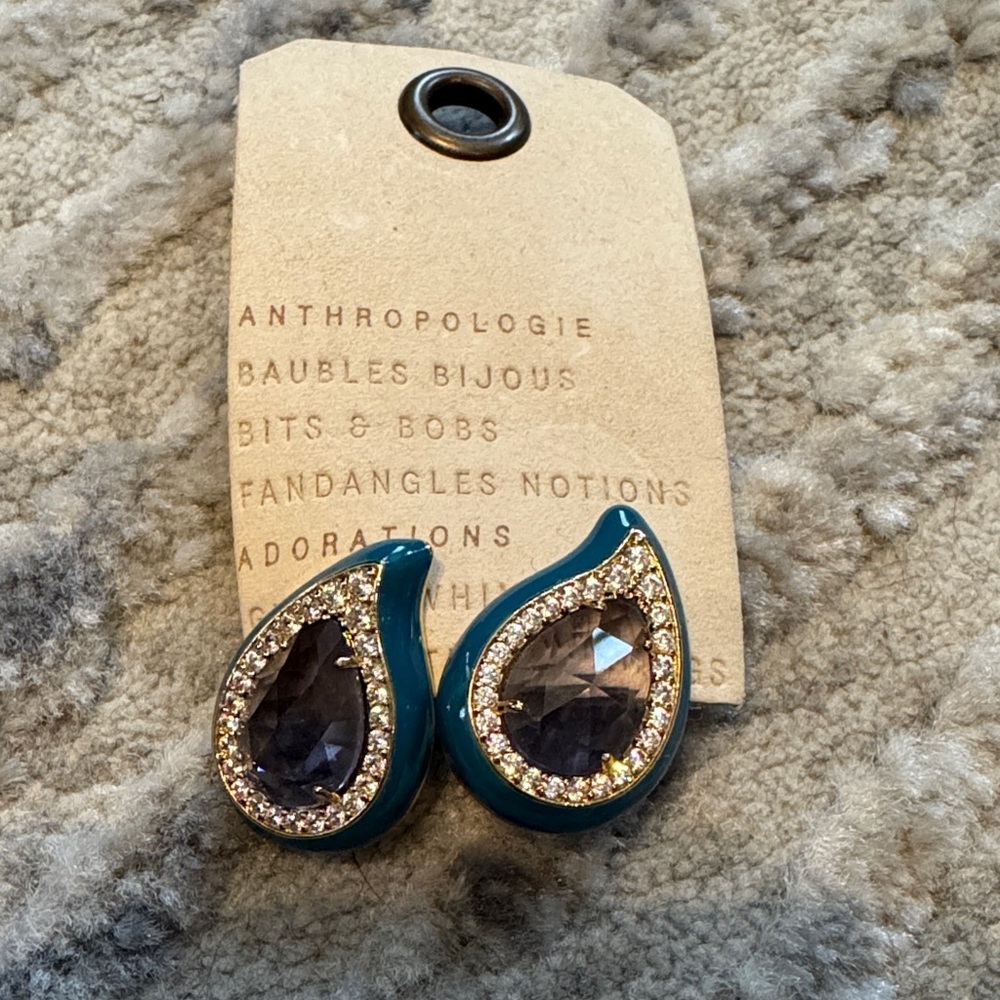 Anthropologie Teal and Purple Teardrop Earrings